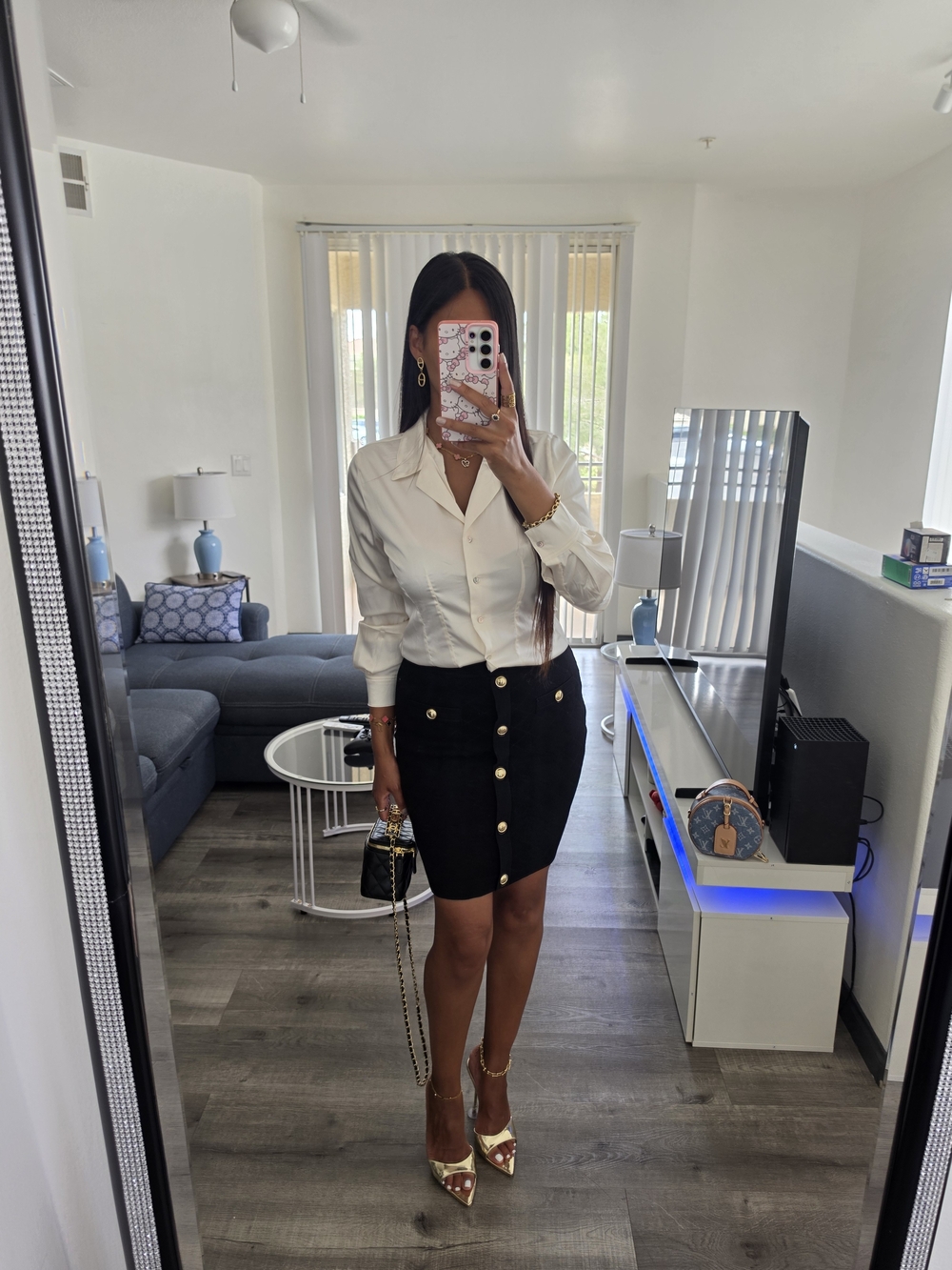Women’s Black Button-Front Pencil Skirt